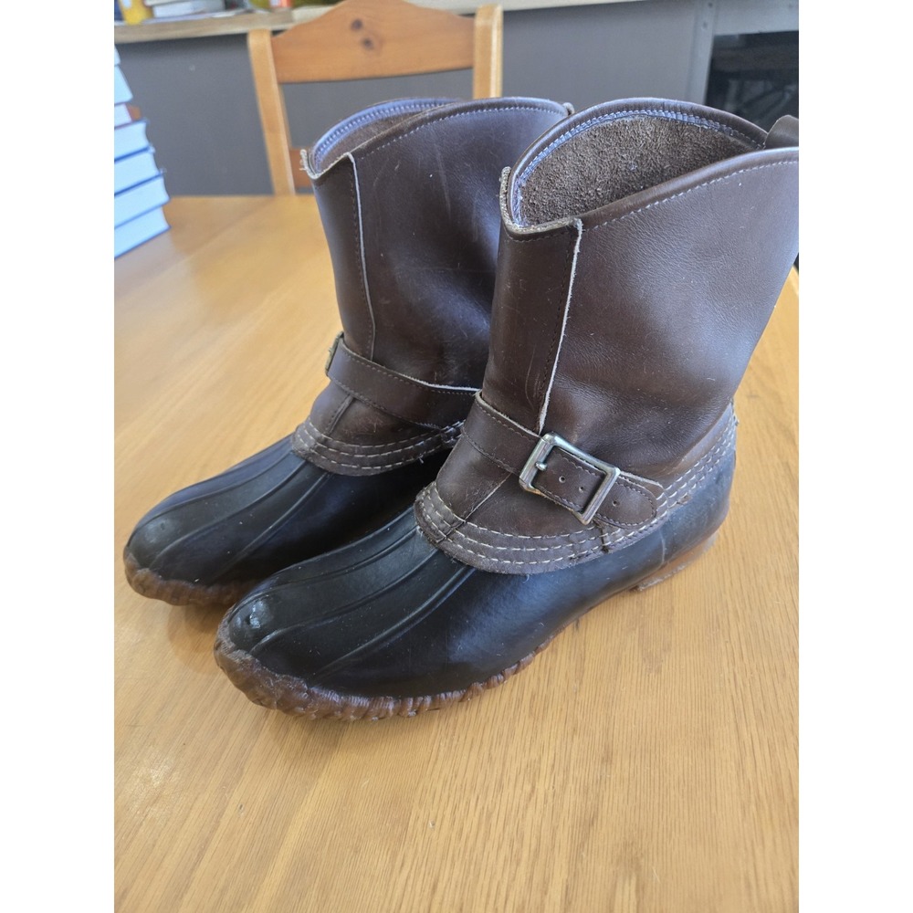 LL Bean lounger Duck boots womens 8 N shoes brown leather BUCKLE PULL ON USA